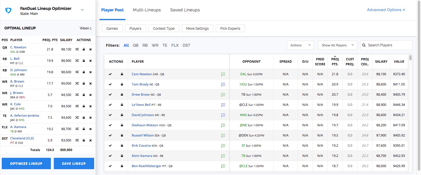 Fanduel NFL Lineup Optimizer: Build a Winning Lineup!